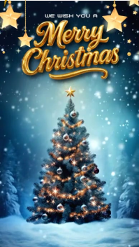 Blue Illustrative Merry Christmas Winter Tree Greeting Video Digital Display (9:16) template