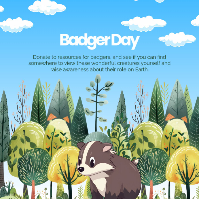 Blue Illustrative National Badger Day Instagram Post Template ...