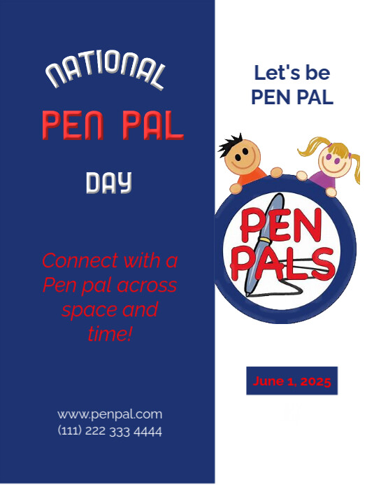 Blue Illustrative National Pen Pal Day Flyer (us Letter) Template ...