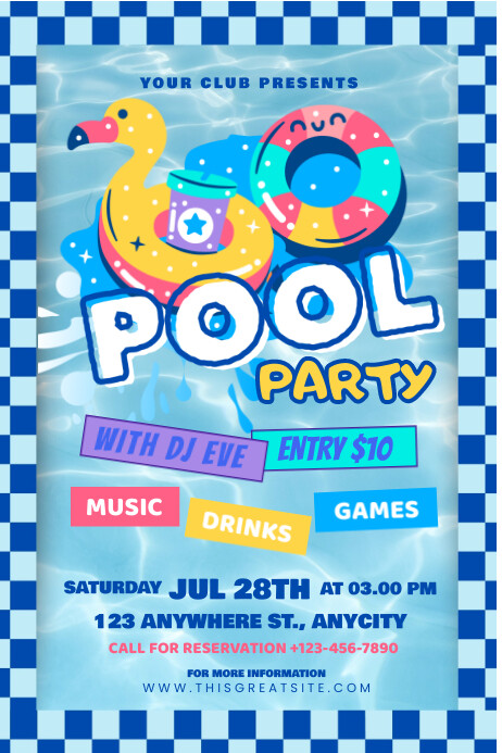 Blue Pool Party Posters Template | PosterMyWall