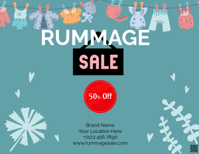 Fillable Rummage Sale Signs Blue Illustrative Rummage Sale Flyer (us Letter) Template | PosterMyWall