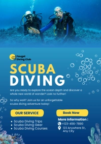 Blue Illustrative Scuba Diving A4 template
