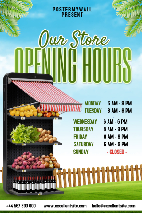 Store Opening Hours Posters Template | PosterMyWall