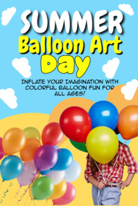Blue Illustrative Summer Balloon Art Day Poster Póster template