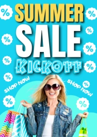 Blue Illustrative Summer Sale Kickoff  A1 template