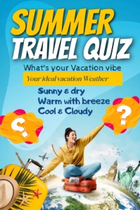 Blue Illustrative Summer Travel Quiz Poster template