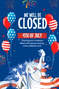 Blue Illustrative We Will Be Closed Pinterest Graphic template