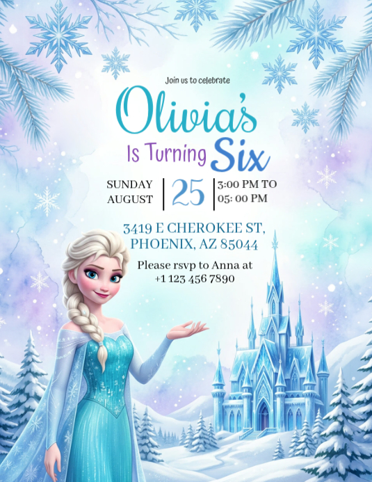 Blue Illustrative Winter Princess Birthday Invitation Flyer Template ...