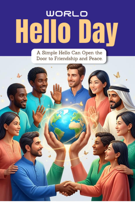 Blue Illustrative World Hello Day Poster Template | PosterMyWall