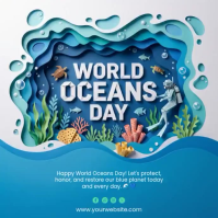 Blue Illustrative World Oceans Day Square Video Isikwele (1:1) template