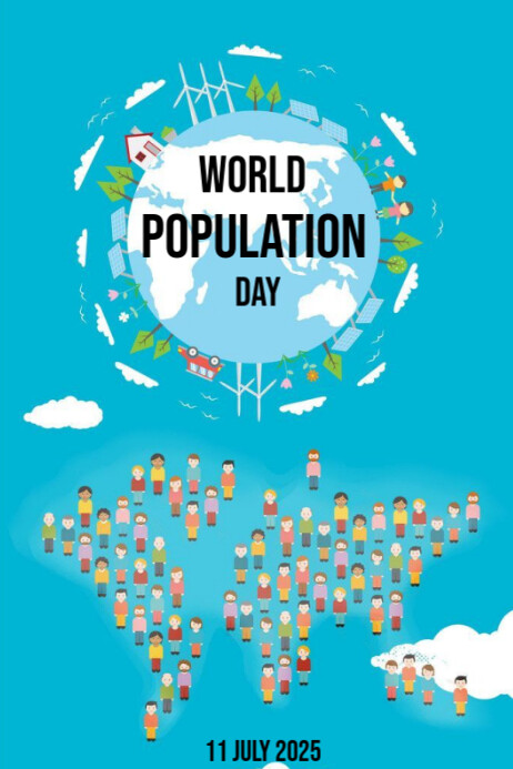 Blue Illustrative World Population Day Poster Template | PosterMyWall