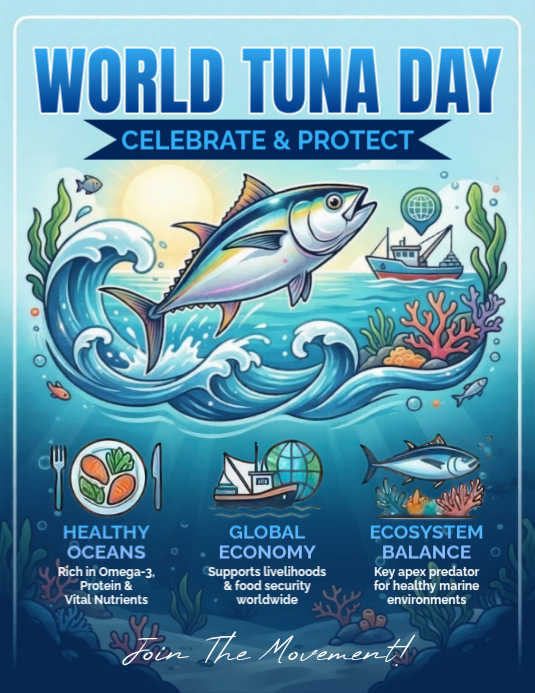 Blue Illustrative World Tuna Day Flyer Template | PosterMyWall
