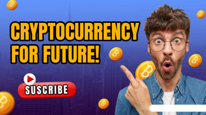 Blue Illustrative Youtube Video Thumbnail For Cryptocurrency For Future Presentation (16:9) template