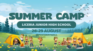 Blue Ilustratif Summer Camp Tampilan Digital (16:9) template