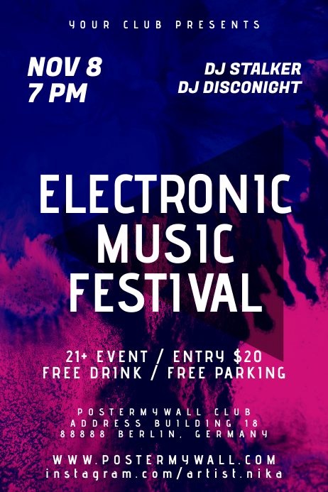 Blue Inc Elektronische Musik Festival Poster Vorlage Postermywall