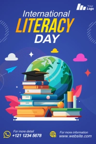 Blue  International Literacy Day Pinterest Gr Pinterest-afbeelding template
