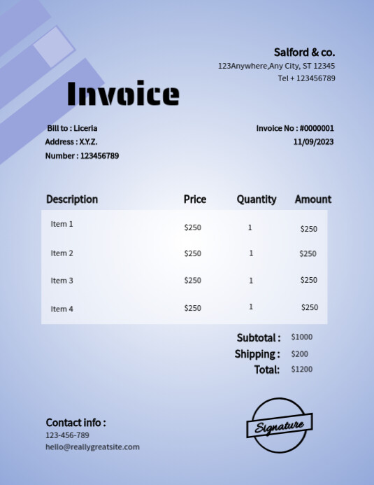 Blue Invoice Flyer (Letter pang-US) template