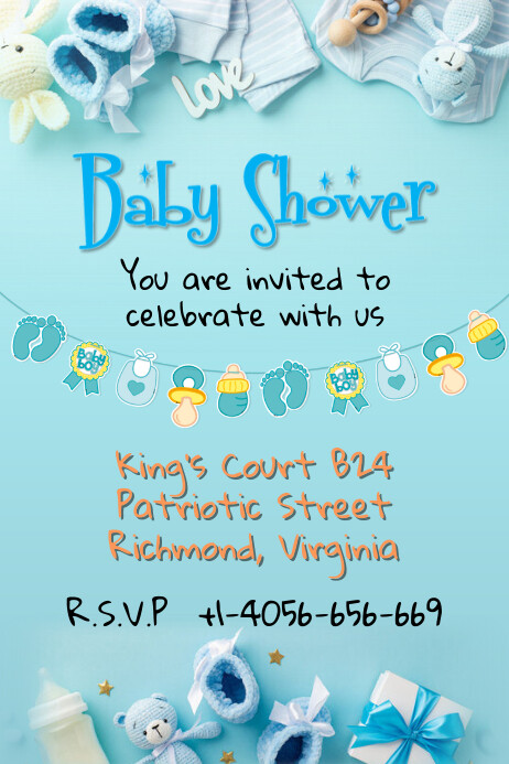 Blue It's a boy Invitation to Baby Shower New Poster template