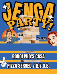 Blue  Jenga Party Invitation Flyer (us Letter) Pamflet (Letter AS) template