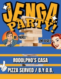 Blue  Jenga Party Invitation Flyer (us Letter) Volante (Carta US) template