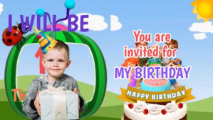 蓝色 First Birthday Invitation Digitalt display Template