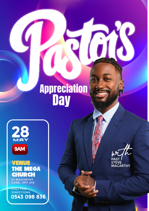 Blue Joyful 3D Church Pastor's Appreciation Day Event Flyer A4 Print ...