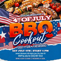 Blue Joyful 4th of July Cookout Square Video Quadrado (1:1) template