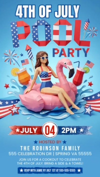 Blue Joyful 4th of July Pool Party Instagram Story Video template