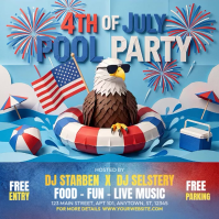 Blue Joyful 4th of July Pool Party Square Video Квадрат (1 : 1) template