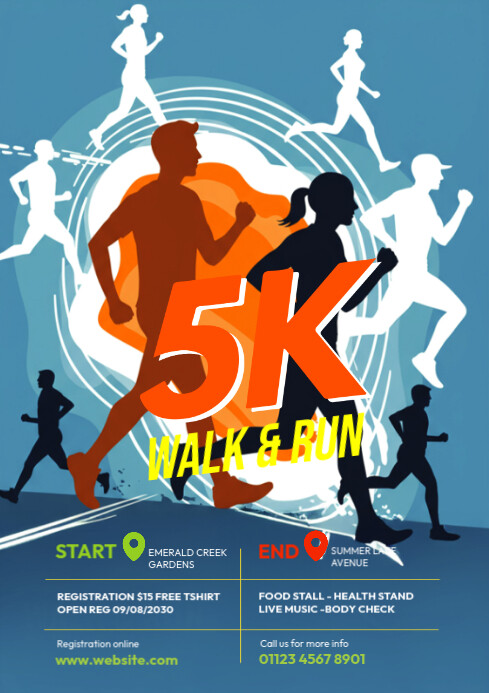 Copy of Blue Joyful 5k Run Flyertemplate, A4 | PosterMyWall