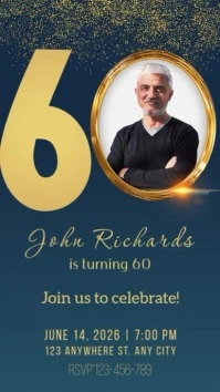 Blue Joyful 60th Birthday Celebration Digital template