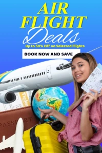 Blue Joyful Air Flight Deals Poster template