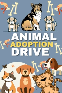 Blue Joyful Animal Adop Drive Poster Template