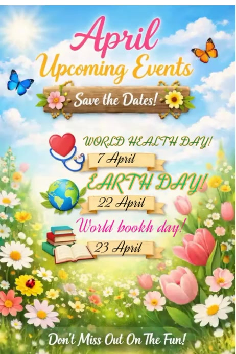 Blue Joyful April Events Poster Video Template | PosterMyWall