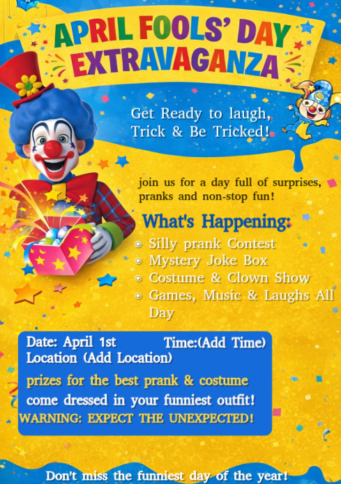 Blue April Fools' Day Event A4 Template | PosterMyWall