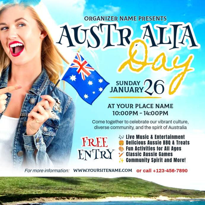 Blue Joyful Australia Day Celebration Instagram Post template