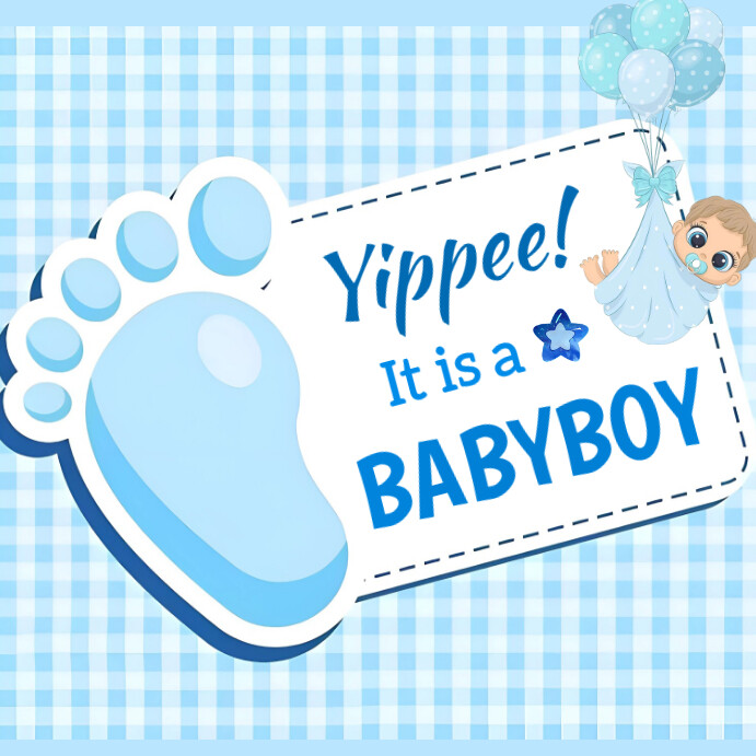 Blue Joyful Baby Boy Shower Sticker Tag  Instagram Post template
