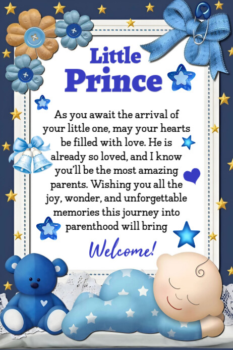 Blue Joyful Baby Boy Shower Wishes  Poster Cartaz template