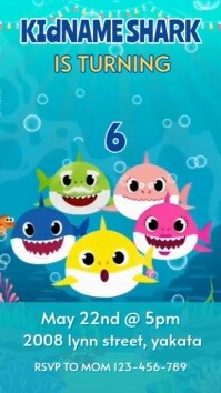 Blue Joyful Baby Shark Birthday Invitation Digital Display (9:16) template