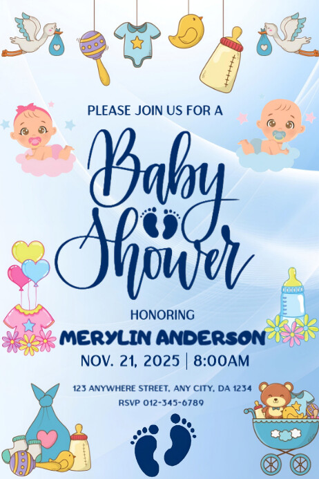 Blue Joyful Baby Shower  Poster 海报 template