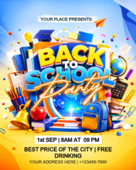 Blue Back to School Party Instagram Portrait Template