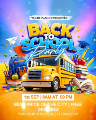 Blue Back to School Party Instagram Portrait Template