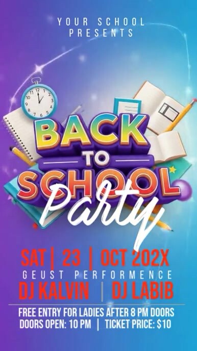 Blue Joyful Back To  School Party Instagram Story Instagram-verhaal template