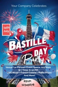 Blue Joyful Bastille Day Poster template