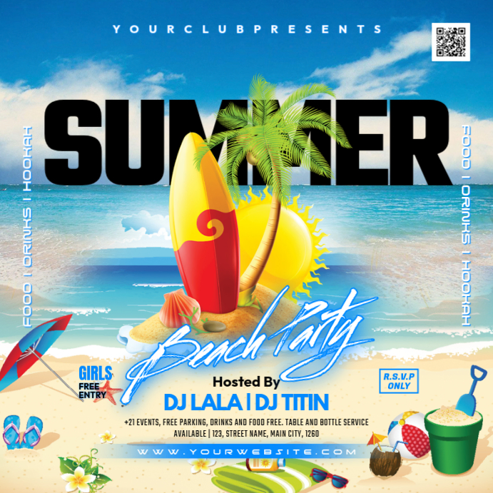 Blue Joyful Beach Party Instagram Post Template | PosterMyWall