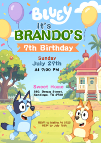 Blue Bluey Birthday Party A6 Template