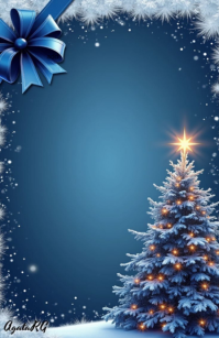 Blue Joyful Blue Christmas Tree With Ribbon Background  Tabloid Poniekoerant template