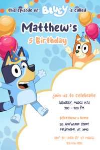 Blue Joyful Bluey Birthday Party Poster โปสเตอร์ template