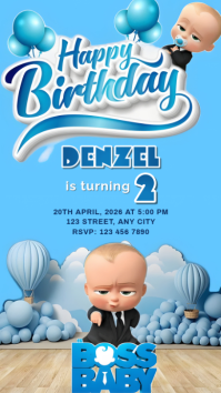 Blue Joyful Boss Baby Birthday Digital Display template