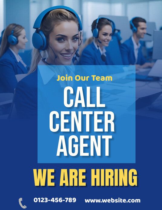 Blue Joyful Call Center Agent Hiring Graphics Flyer (US Letter) template